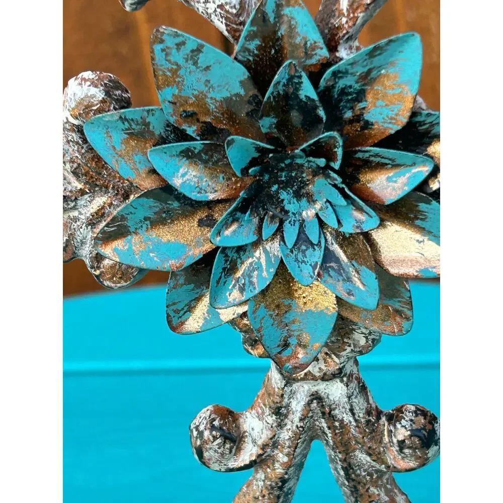Rustic Cast Iron Standing Cross Turquoise Fleur De Lis Western Home Decor
